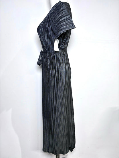 Women Size S Issey Miyake Black Vertical Pleats Maxi Side Slit Dress