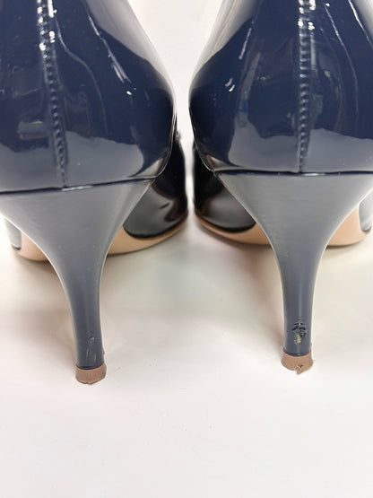 W Shoe Size 7.5 Salvatore Ferragamo Carla Blue Patent Leather Heels