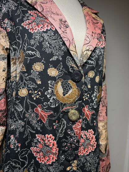 Women's Size XL Save the Queen Pink Black Gold Metallic Jacquard Pre-Owned Jacket