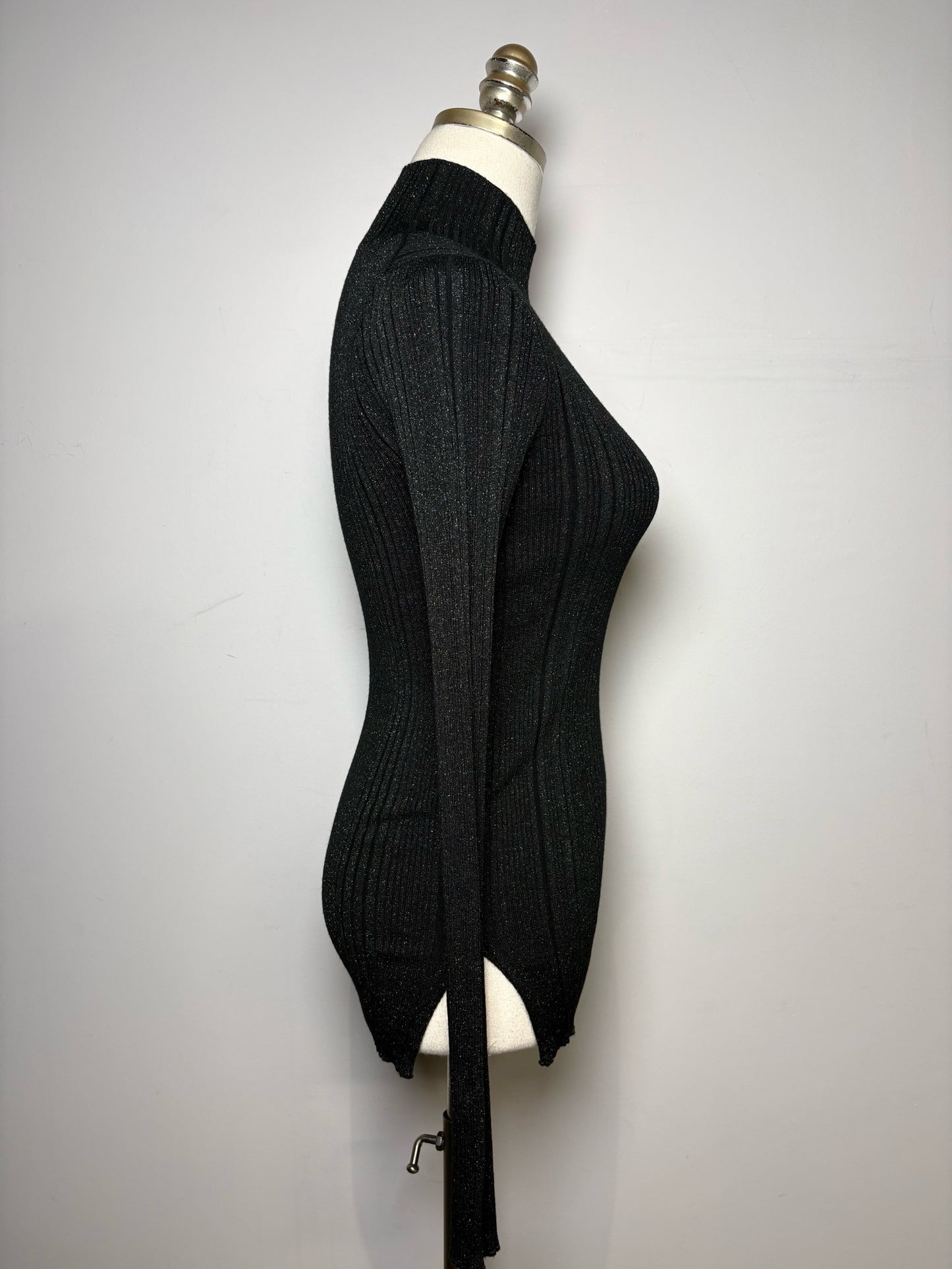Women Size XS Helmut Lang Black-Green Glitter Women's Merino Wool Blend Sweater