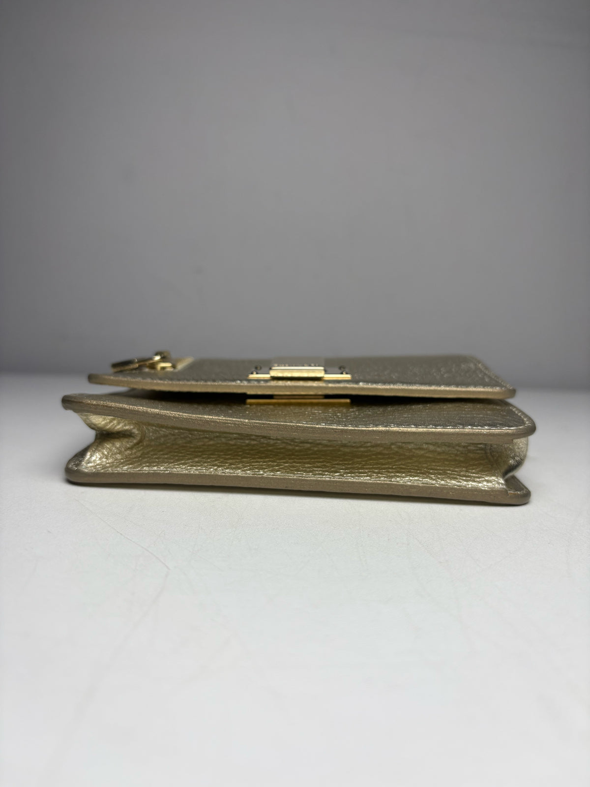 Women's Authentic Tiffany & Co. Metallic Gold Cowhide Leather Pre-Owned Small Crossbody Bag