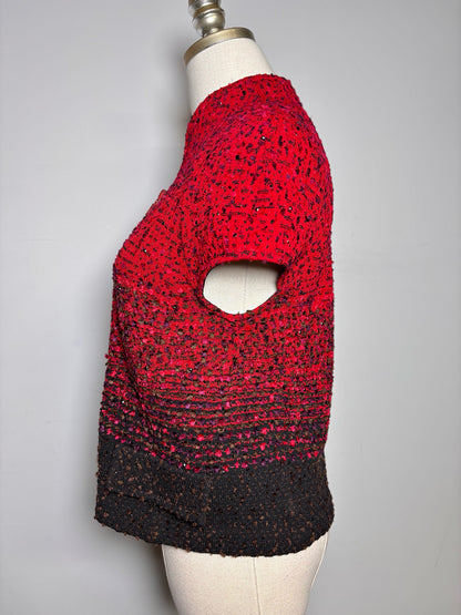 Women Size 6 St. John Couture Red, Black Boucle Jacket