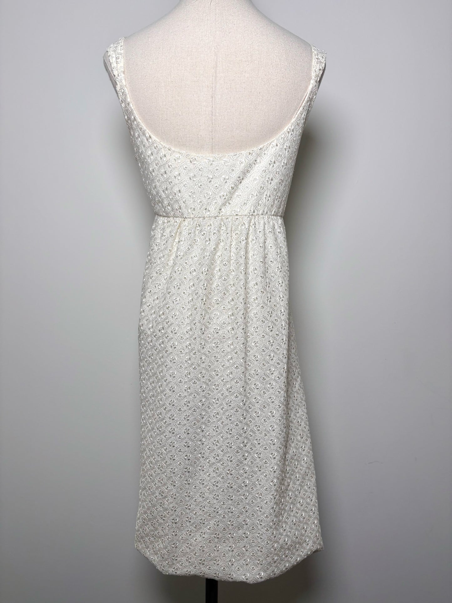 Women Size M Marina Cream Eyelet Lace, Beads Cotton Bubble Dress