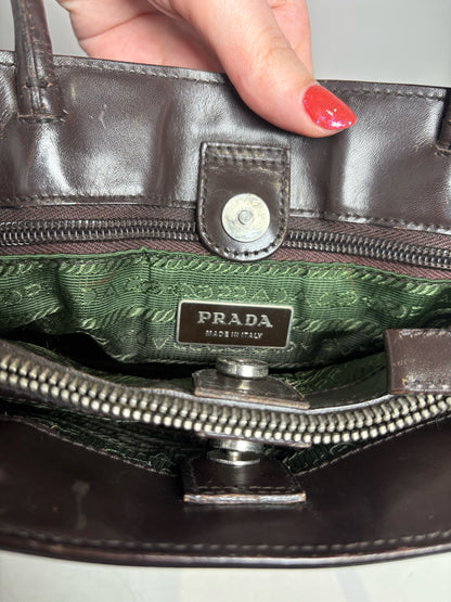 Women's Prada Dark Brown Spazzolato Leather Vintage Rare Authentic Pre-Owned Tote Bag