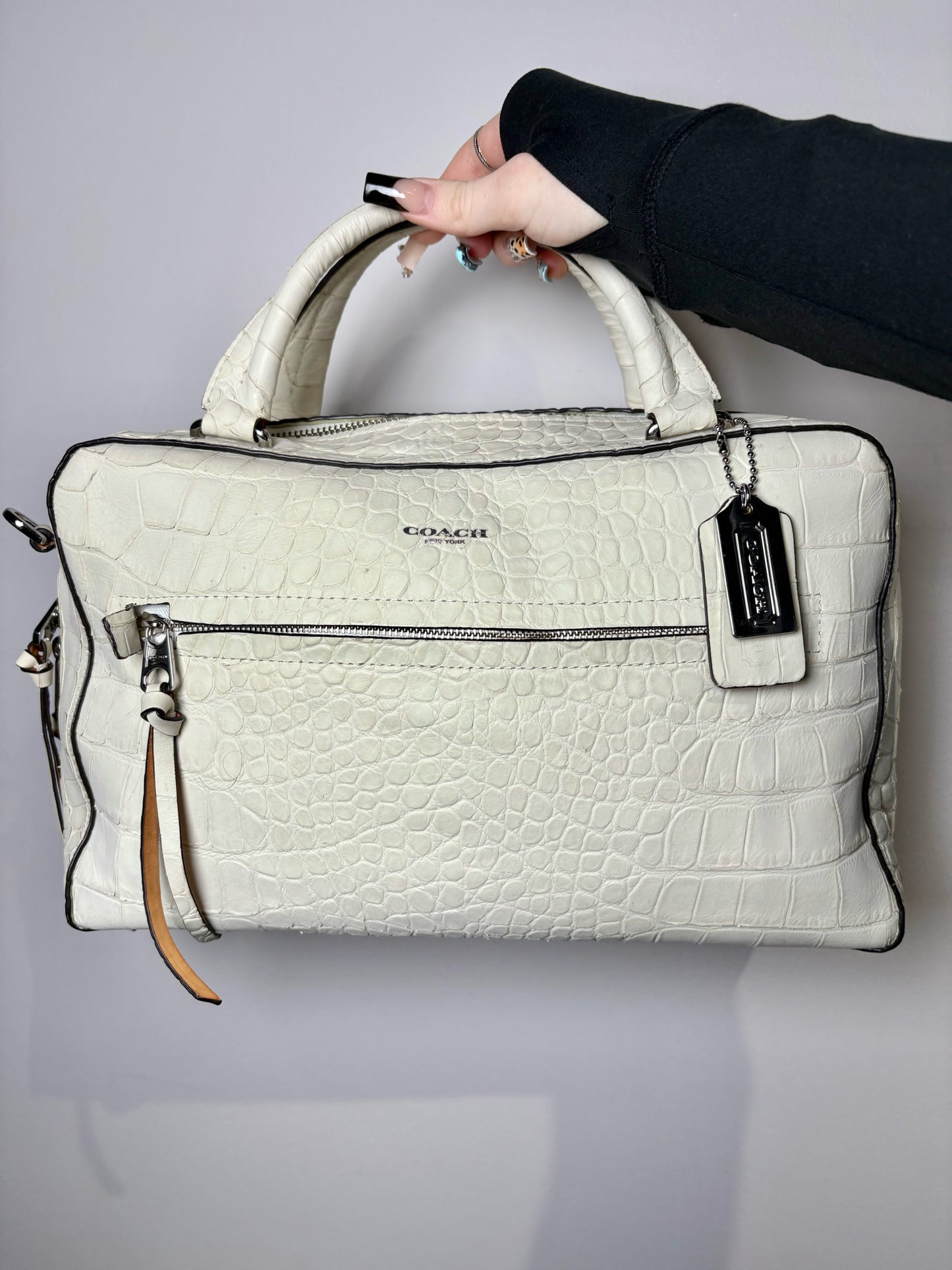 Coach Croc Embossed Leather Off-white Bleeker Purse