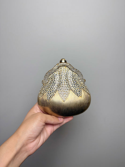 Judith Leiber Swarovski Crystals Metal Gold Chatelaine Minaudiere Clutch