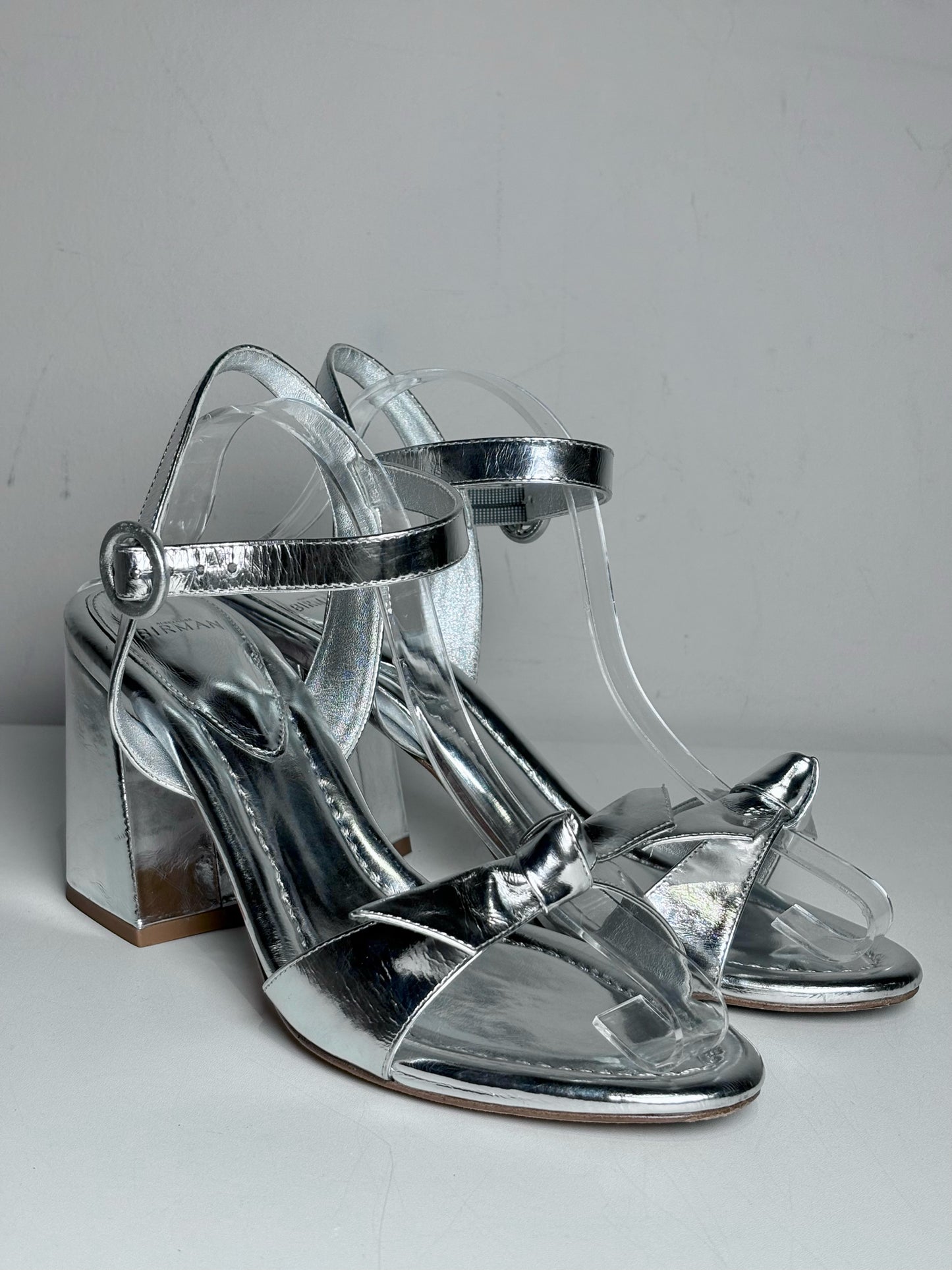 W Shoe Size 41 (10 - 10.5) Alexandre Birman Metallic Silver Leather Heels