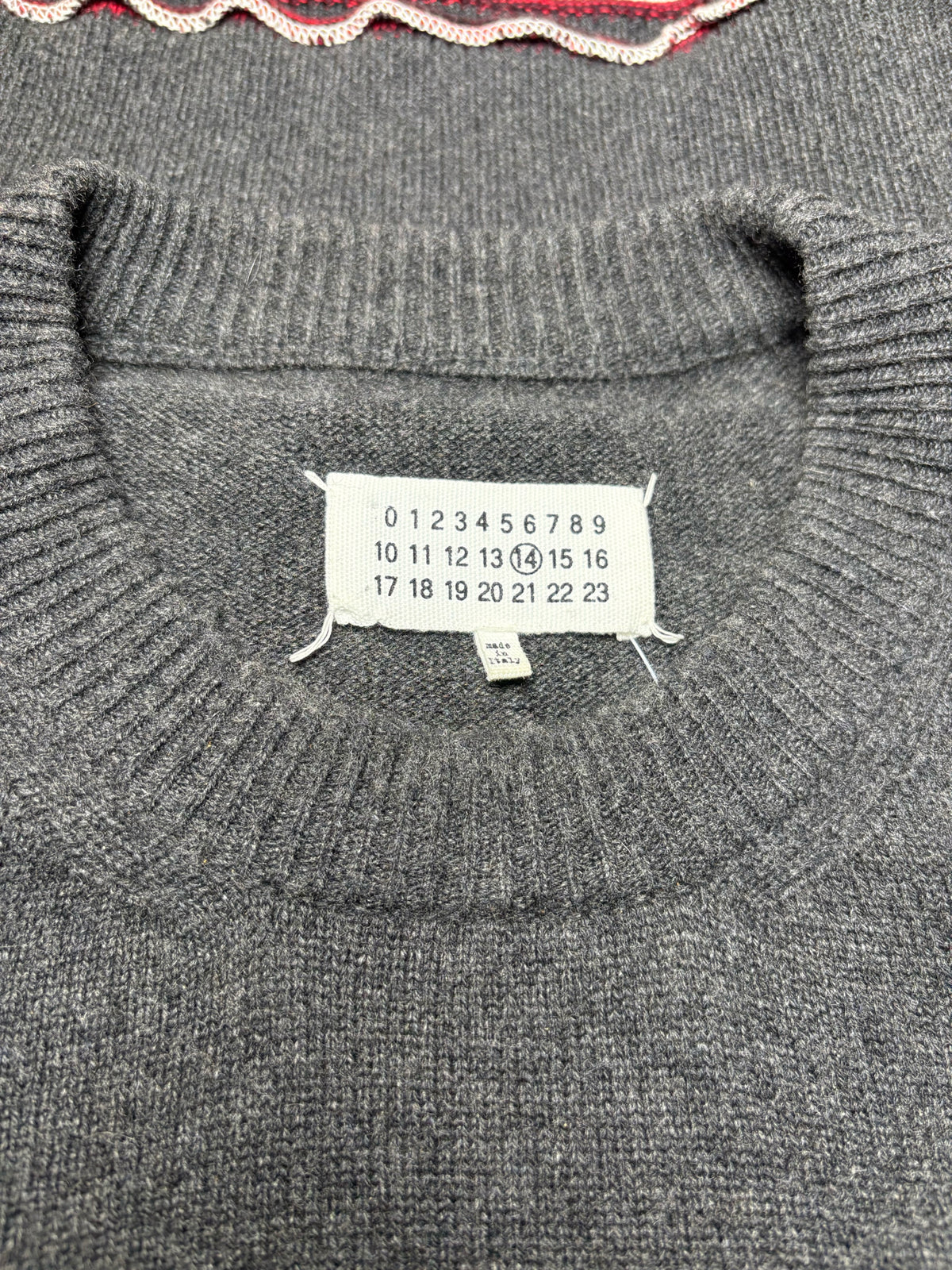 Men's Maison Margiela Gray Burgundy Rolled Hem Long Sleeve Pre-Owned Sweater