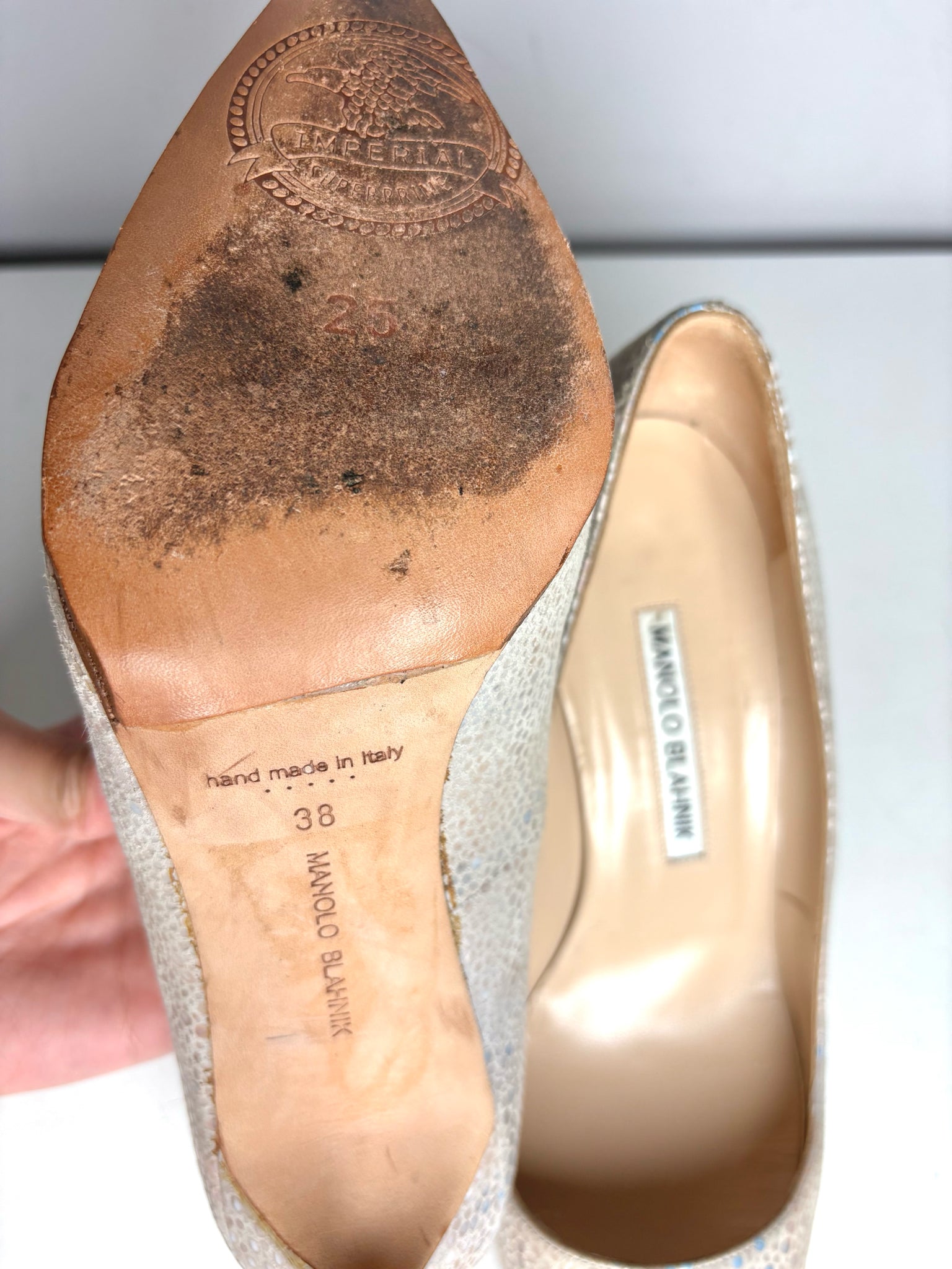 W Shoe Size 38 Manolo Blahnik Bone Snakeskin Effect Pre-owned