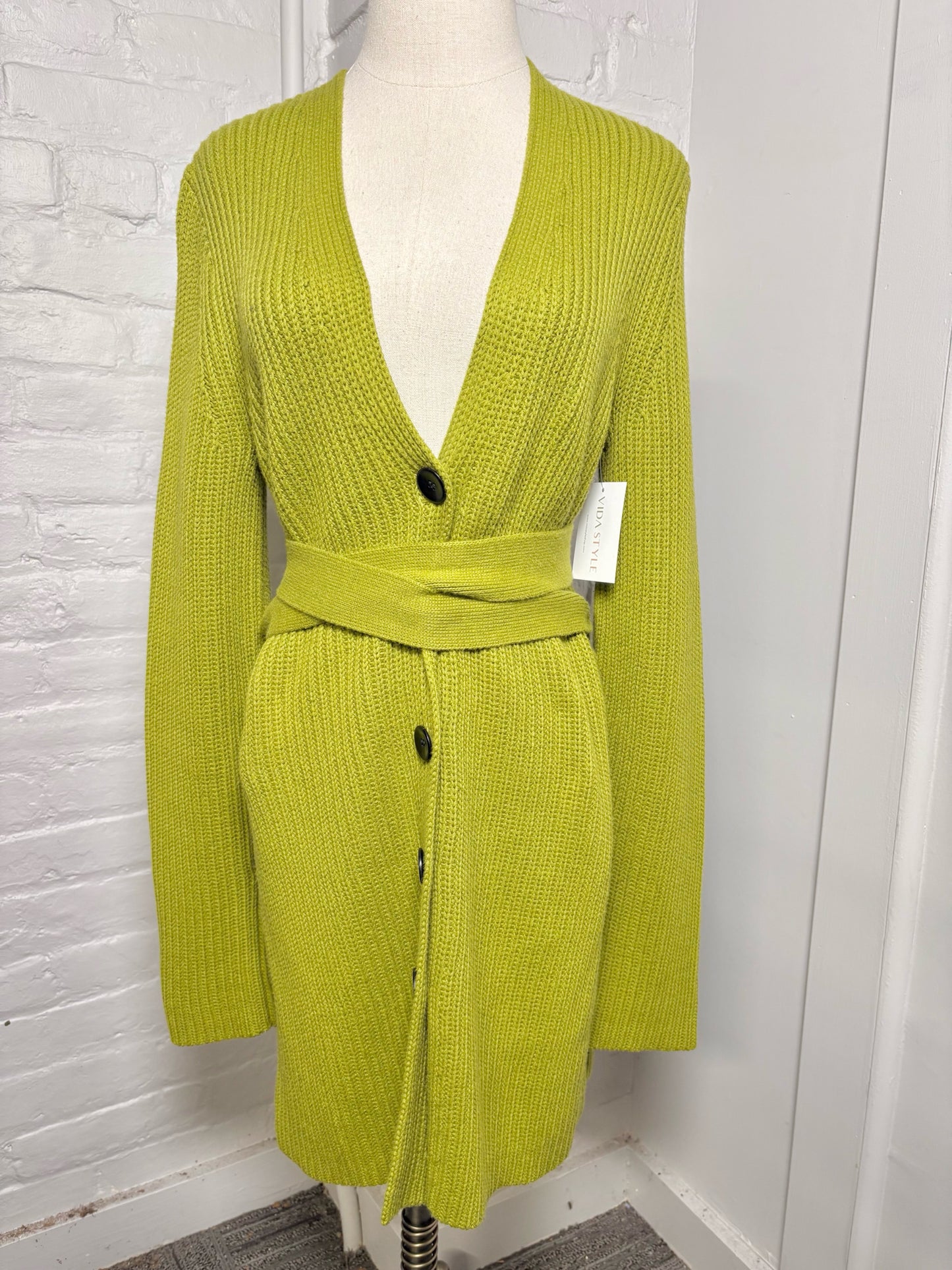 Women Size S (Estimate) Proenza Schouler Green Ribbed-Knit Cardigan