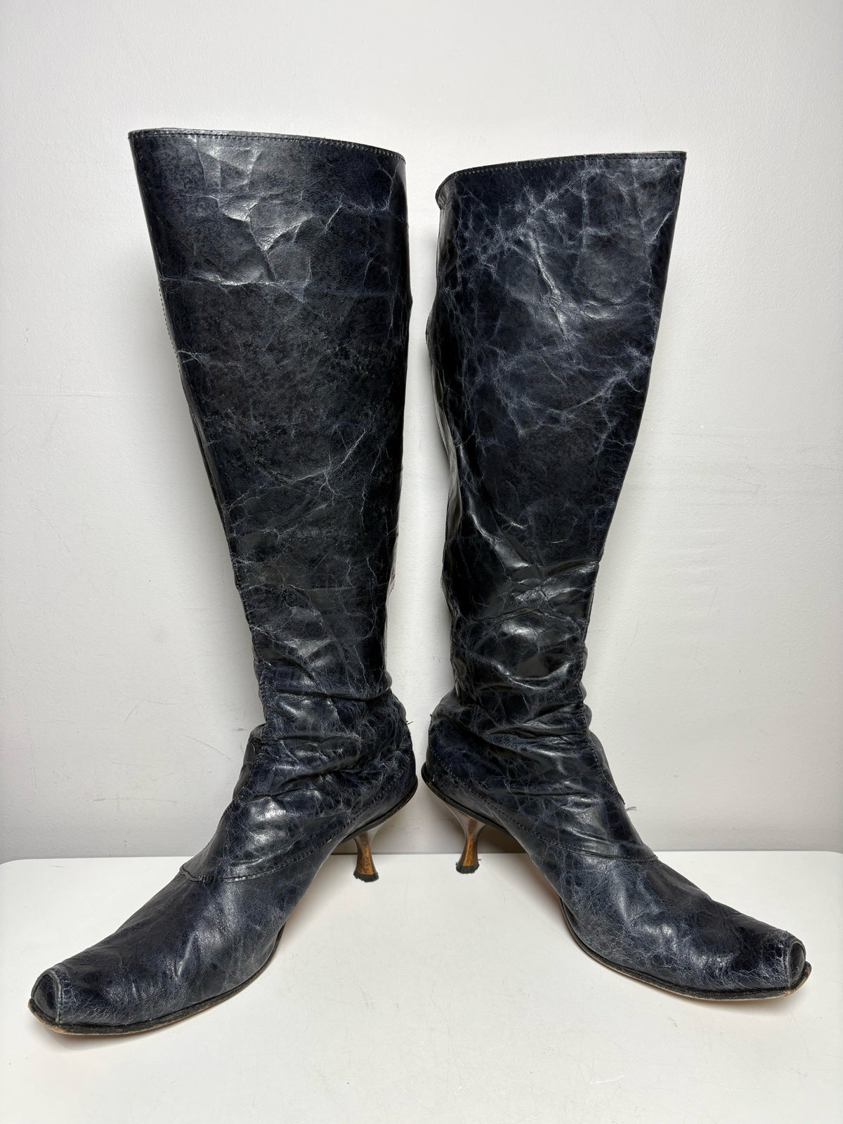 Women's Shoe Size 39 Cydwoq Kappa Deep Navy Leather Rare Pre-Owned Knee-High Boots