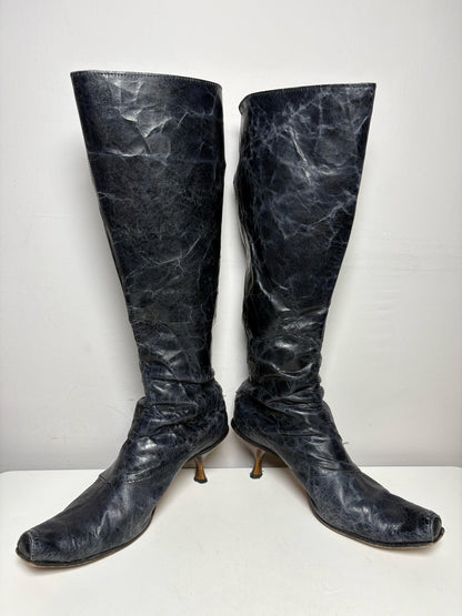 Women's Shoe Size 39 Cydwoq Kappa Deep Navy Leather Rare Pre-Owned Knee-High Boots