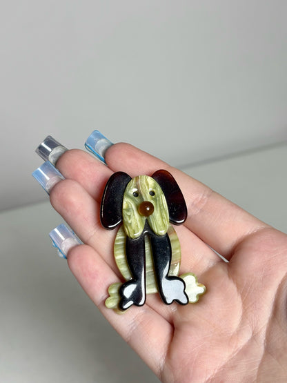 Olive Green, Brown Lea Stein Circa 2000s Sitting Dog Pre-owned Pendant