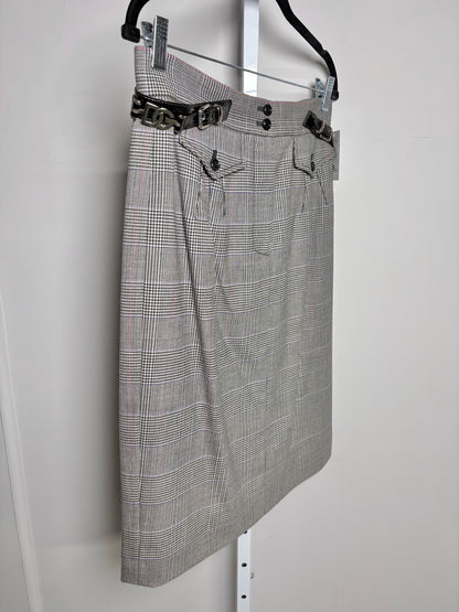 Dolce & Gabbana Gray Plaid Silver Logo Buckles Skirt