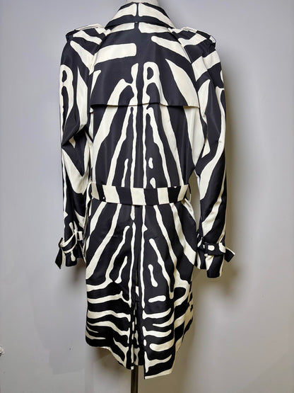 Women Size 8 Christian Dior Black, Cream Zebra Silk Trench Coat
