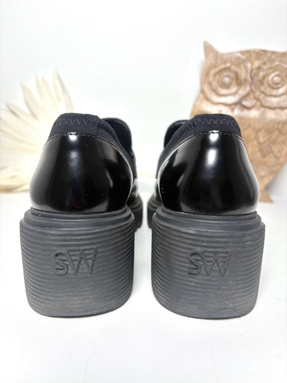 W Shoe Size 10B Stuart Weitzman Black Leather Patent, Suede Soho Loafers