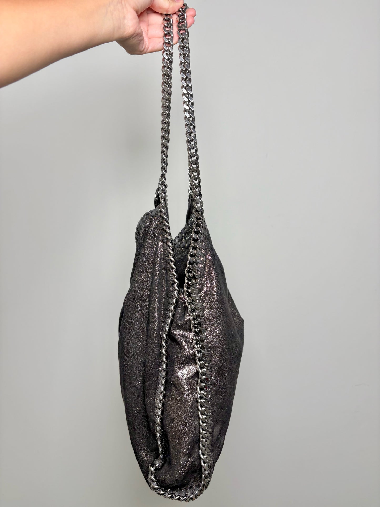 Stella McCartney Metallic Vegan Suede Charcoal Purse