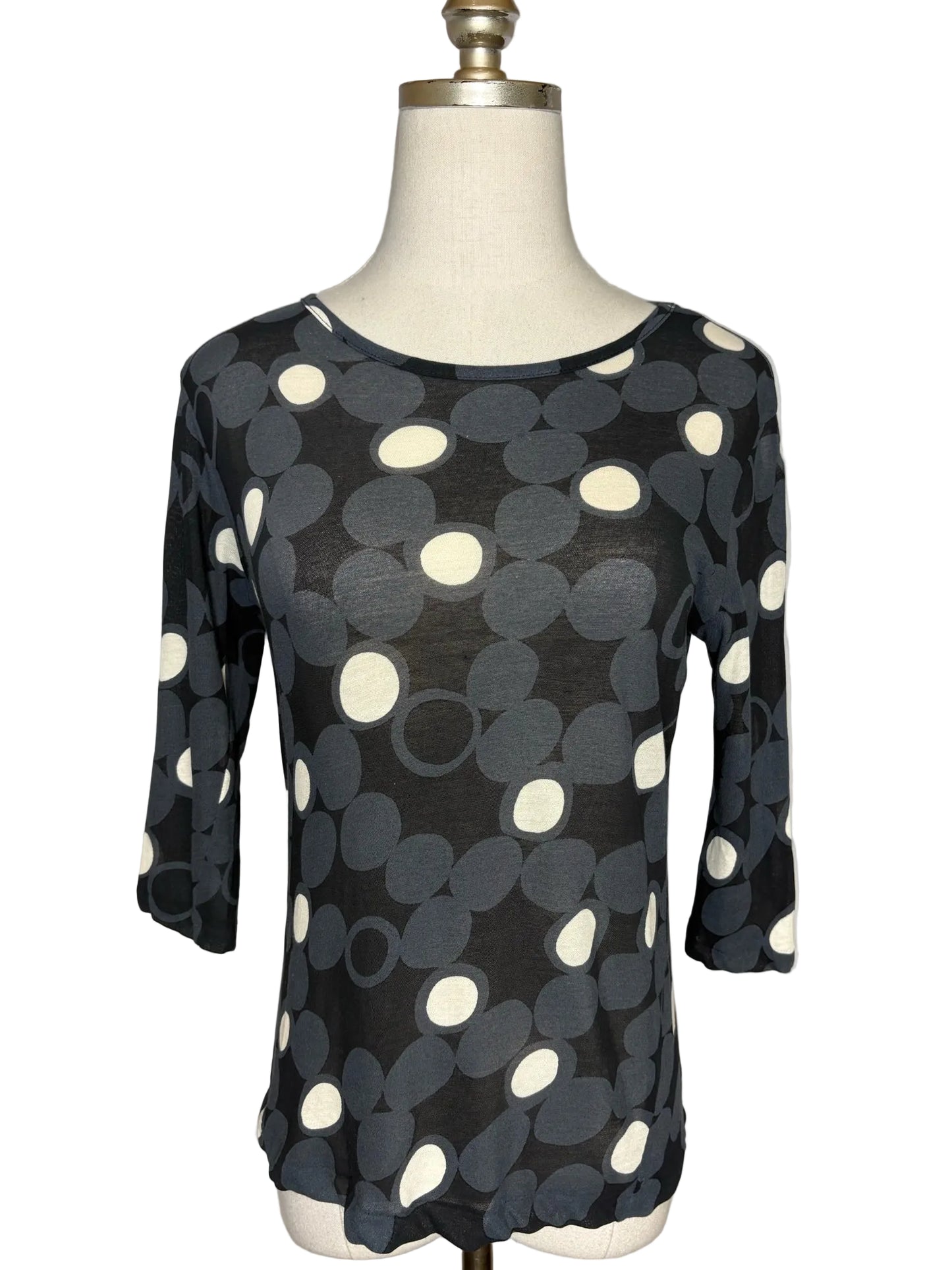 Size 3 (M, US) Yohji Yamamoto Black, Charcoal, Ivory Dot Pure Cotton Women's Top