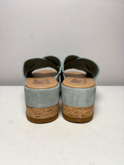 Women Shoe Size 8.5 Sorel Blue Suede & Cork NWT Pre-Owned Cameron Flatform Mule Sandals