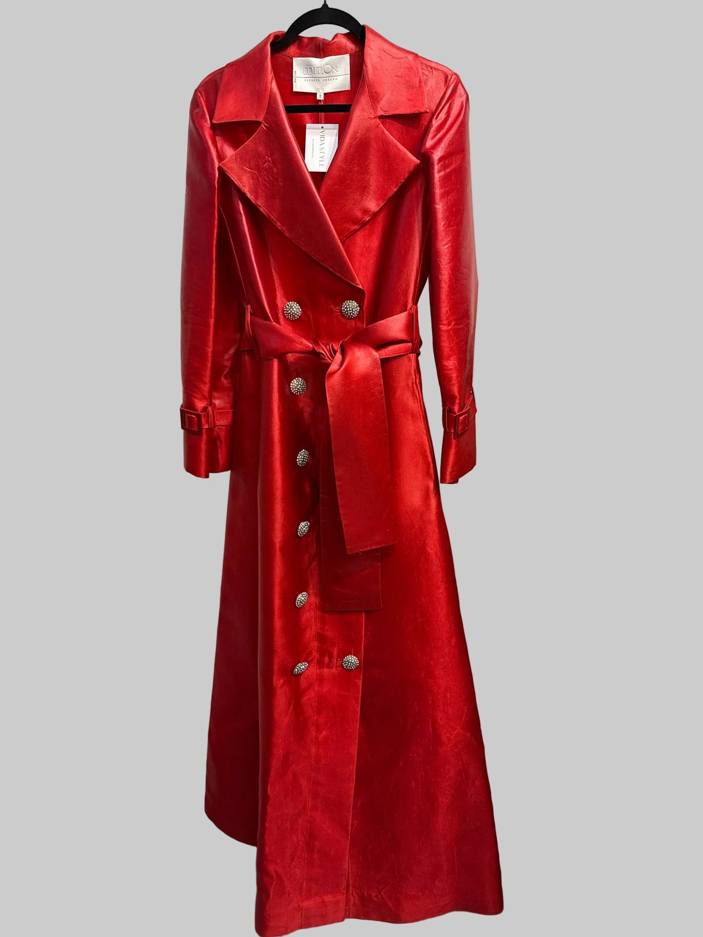 Women Size 8 Edition Georges Chakra Couture Long Red Trench Coat/Dress Coat