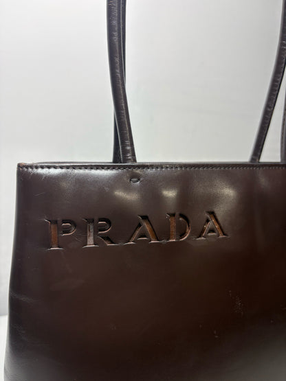 Women's Prada Dark Brown Spazzolato Leather Vintage Rare Authentic Pre-Owned Tote Bag