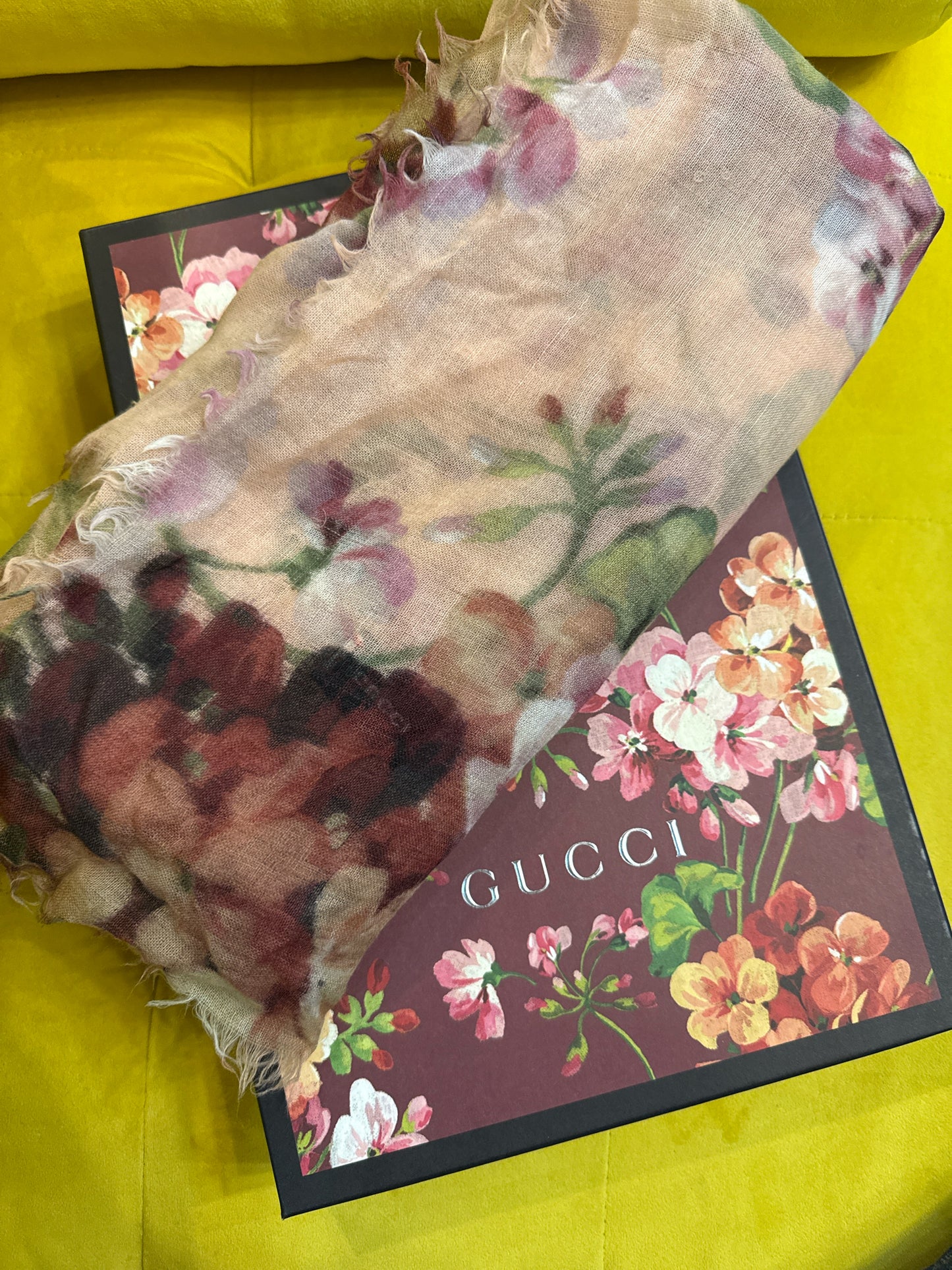Gucci Floral Print Cashmere, Wool 102 x 82 Multi-Color Scarf