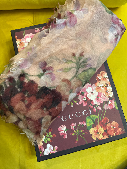 Gucci Floral Print Cashmere, Wool 102 x 82 Multi-Color Scarf