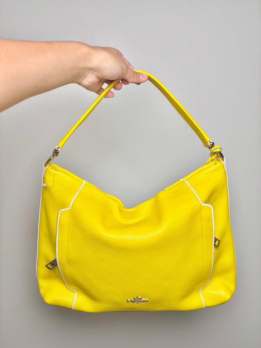Coach Leather Yellow Pebble Grain Leather Scout Hobo Bag