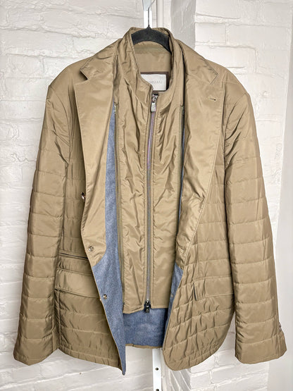 Corneliani Olive Green Nylon Men's Quilted Nylon XL Coat