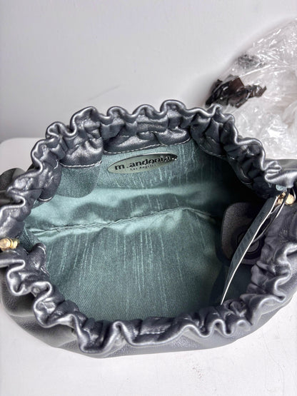 M. Andonia Solid Leather Pre-owned Charcoal Clutch/Evening Bag