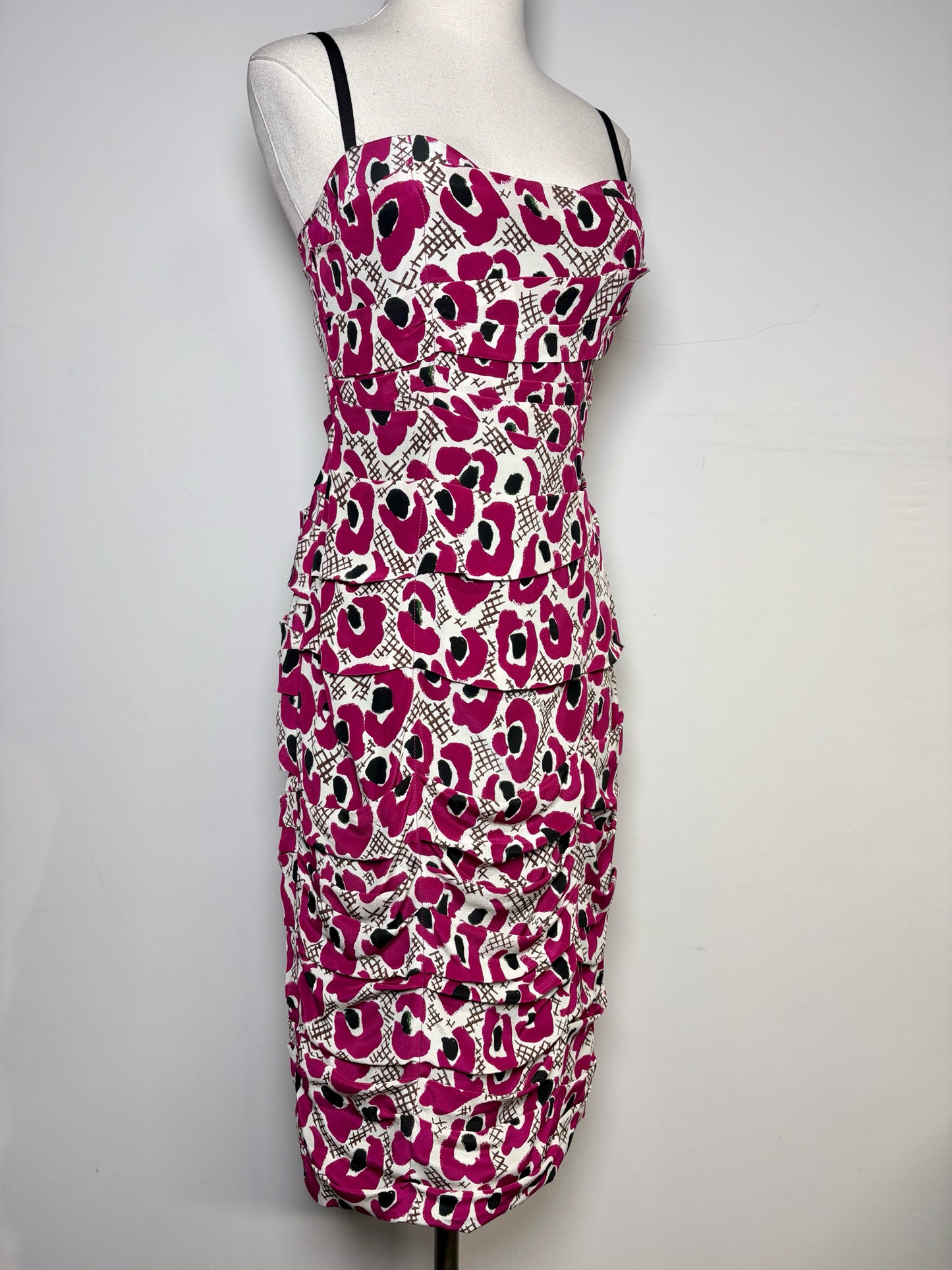 Women Size 6 Burberry Magenta, Black, Cream Floral Silk Dress