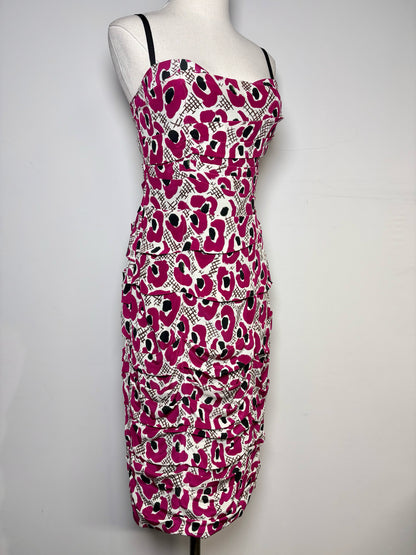 Women Size 6 Burberry Magenta, Black, Cream Floral Silk Dress