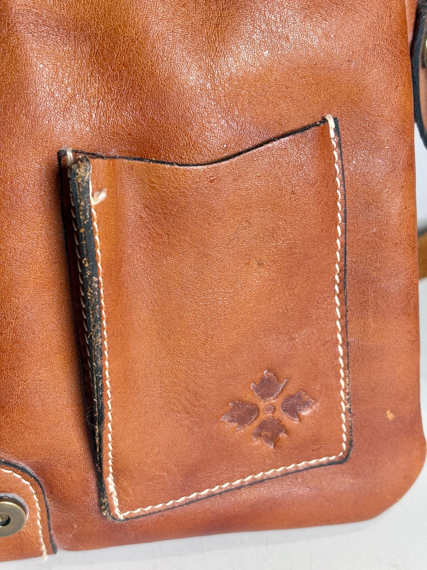 Women's Patricia Nash Saddle Bag Painted Flowers Vint Leather Pre-owned Caramel