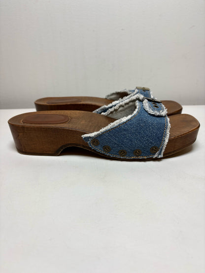 W Shoe Size 9 Re/Done & Dr. Scholls Brown, Blue Wood Women's Pre-owned Clogs