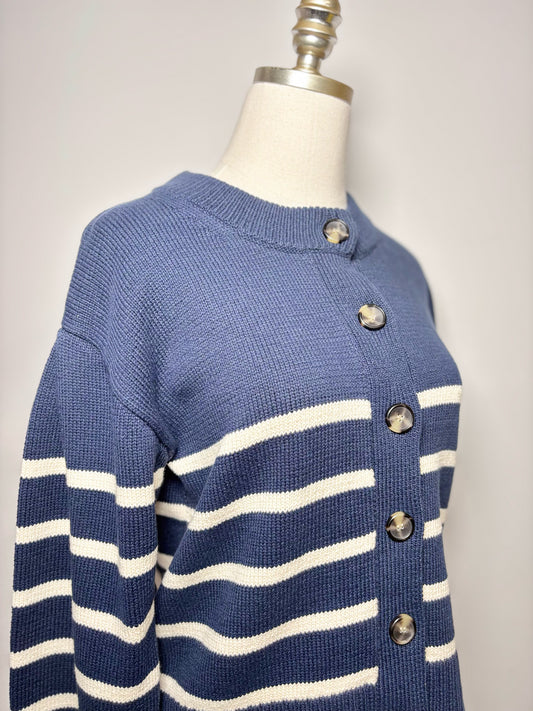 Women Size XS Veronica Beard Blue, White Stripe Cotton Sweater