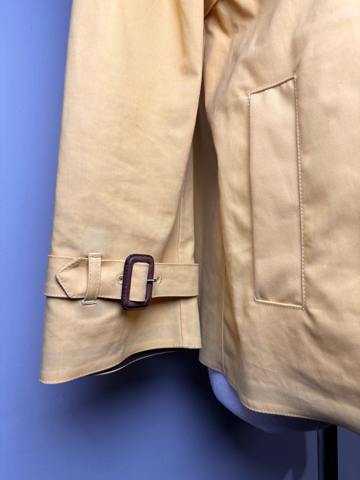 Women Size 40 (0 - 4 US) Prada Yellow Solid Cotton, Leather Trim Coat