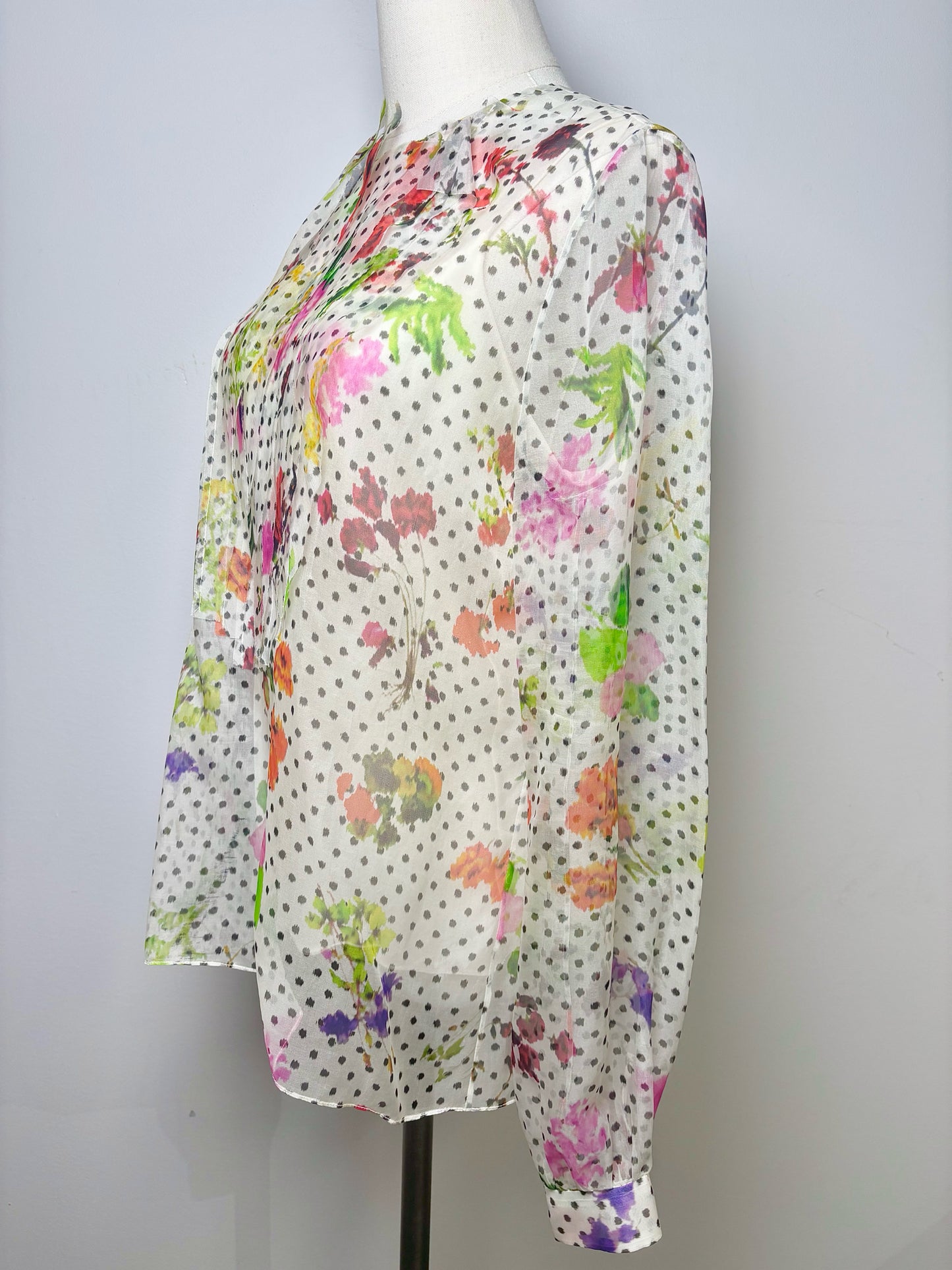 Women Size 14 Oscar de la Renta Multi-Color Dot, Floral Print Blouse