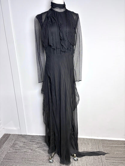 Women Size 12 Ralph Lauren Purple Label Black Chiffon Silk Gown
