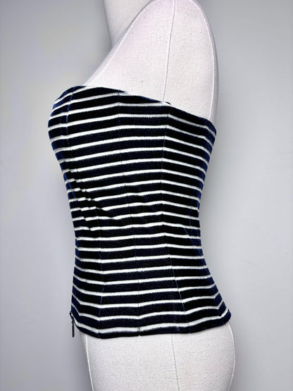 Women Size 4 (S) Giorgio Armani Blue, White Striped Bustier, Jacket Set