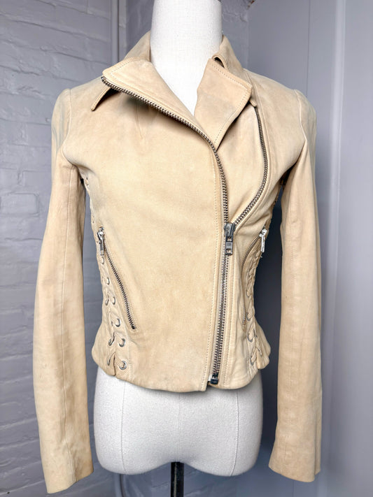 Women Size 4 ALC Camel Solid Suede Leather Jacket
