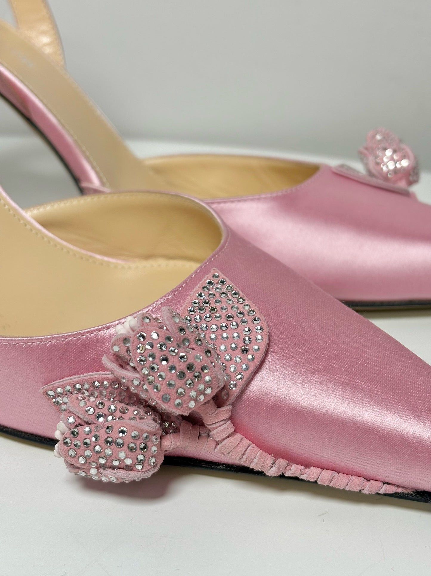 W Shoe Size 41 (10 - 10.5) Mach & Mach Pink Satin Heels