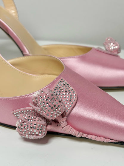 W Shoe Size 41 (10 - 10.5) Mach & Mach Pink Satin Heels