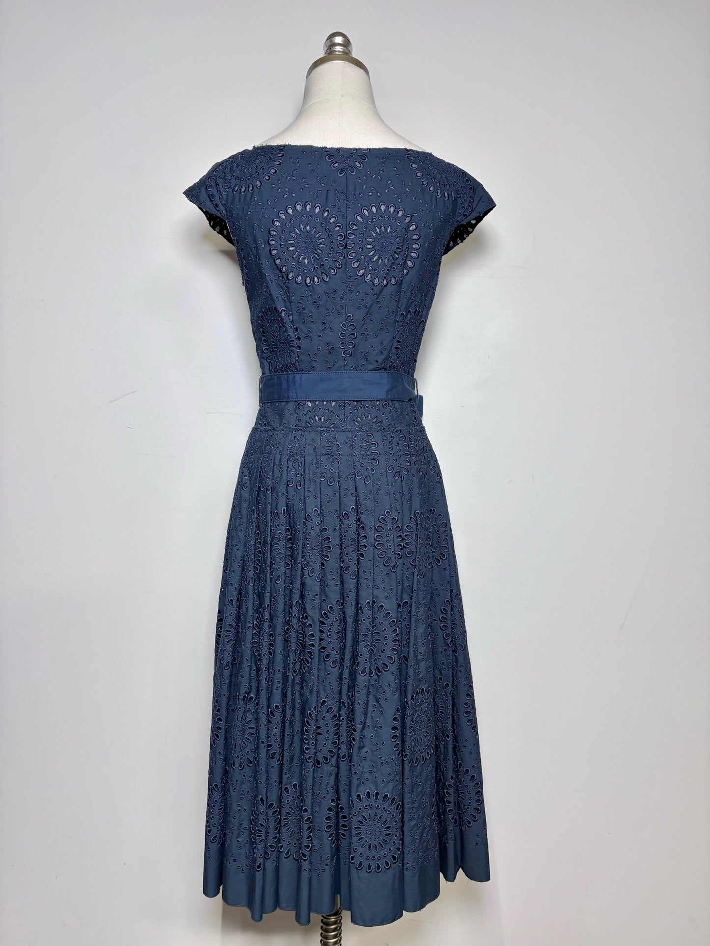 Women Size 40 (4/S US) Prada Blue Eyelet Lace Women's 100% Cotton Dress