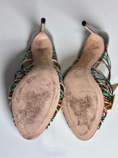 W Shoe Size 38 (8 US) Alexandre Birman Metallic Leather Python Embossed Heels