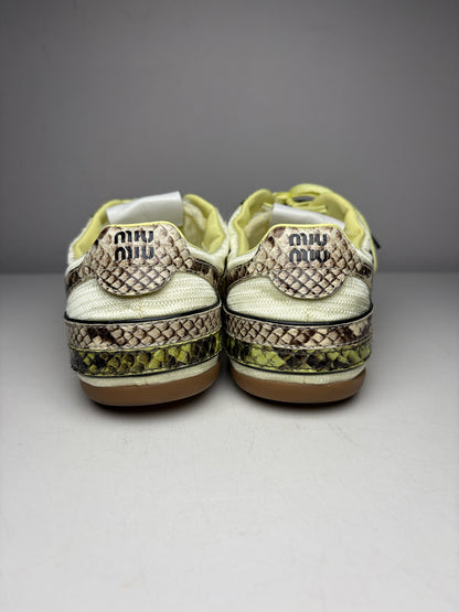 Women's Shoe Size 39 Miu Miu Gymnasium Green Technical Fabric Python Print Pre-Owned Sneakers