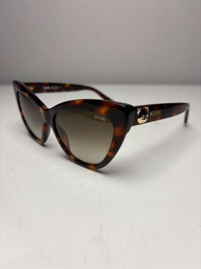 Women's Moschino Havana Brown Tortoiseshell Acetate Pre-Owned Cat-Eye Sunglasses