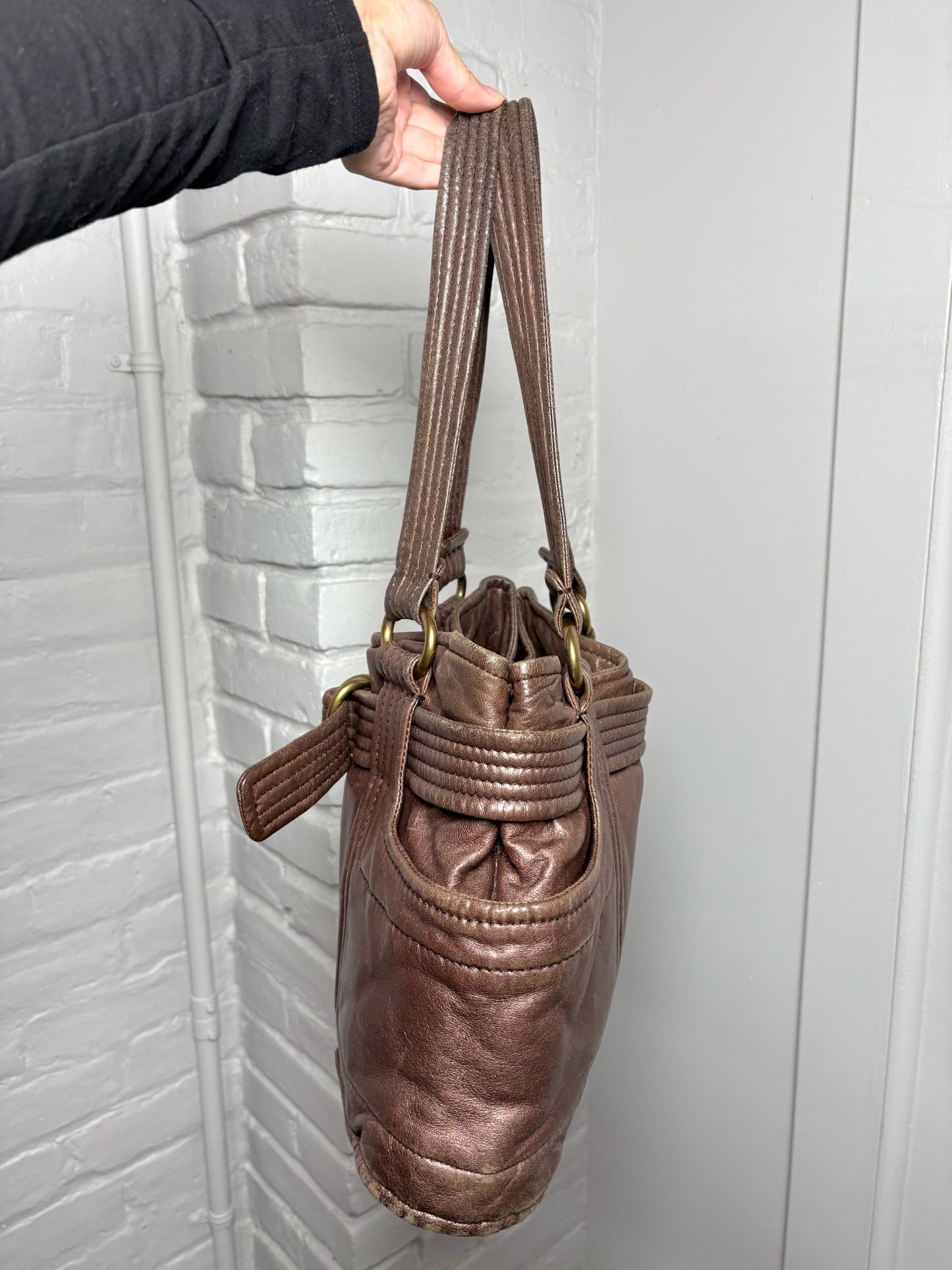 Kooba Solid Leather Bronze Shoulder Purse