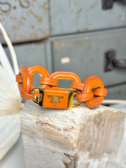 Pre-Owned Prada Leather Chain Links Orange Bracelet