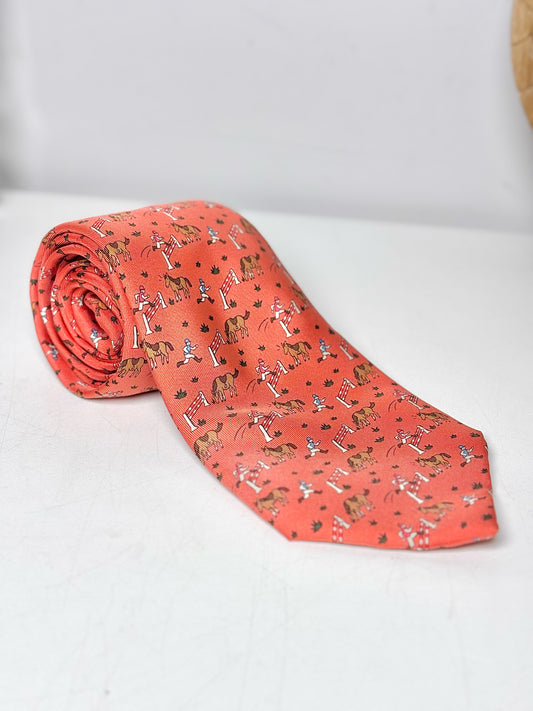 Hermes Salmon Silk Horse Men's Tie