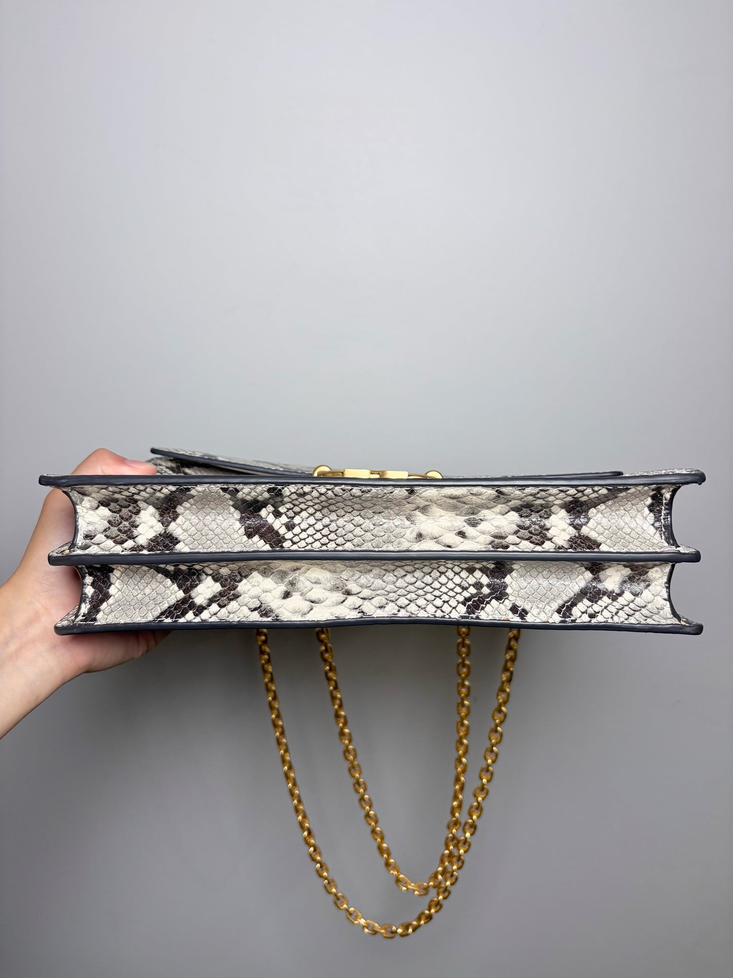 Tory Burch Snakeskin Print Leather Gray, Cream Gemini Link Purse